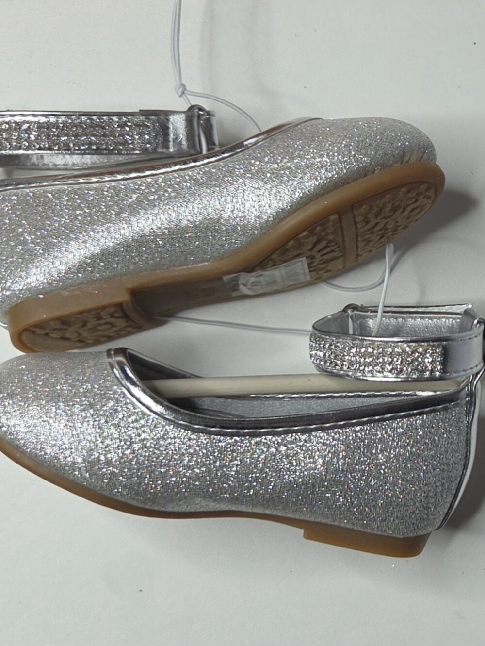 Jelly Beans Wacy Silver Glitter Ankle Strap Ballet Flats Toddler Size 5